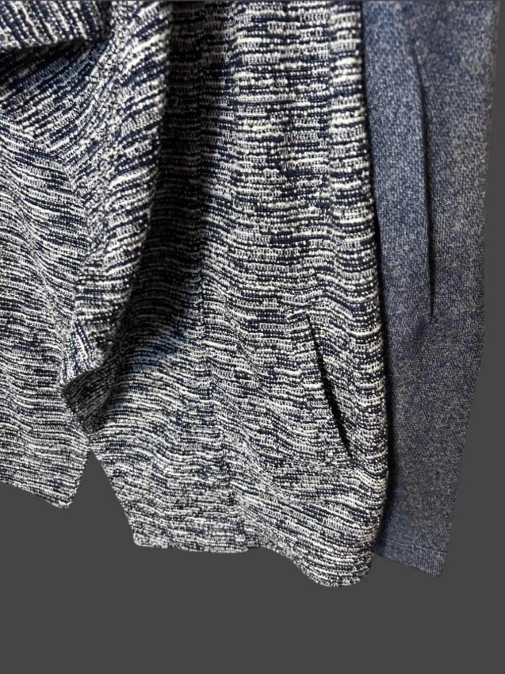 Lucky Brand Open Front Draped Cardigan M Marled Navy Blue White Shawl Collar Kni - Picture 4 of 7
